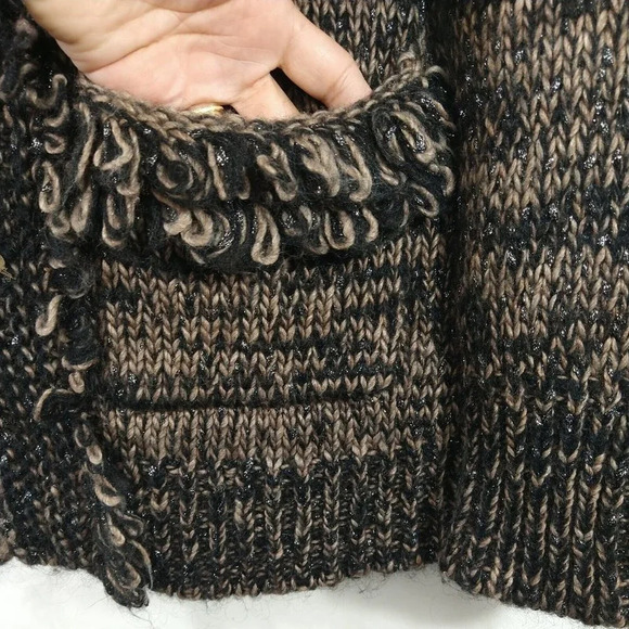Leifsdottir Anthropologie Zip up Cardigan Sweater Size S Brown Black Metallic - Picture 3 of 7